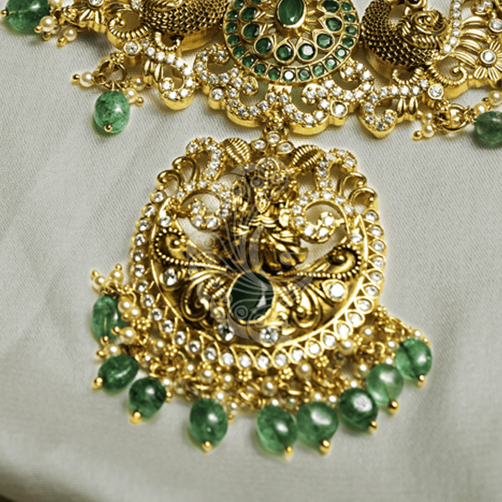 GREEN BEADS LAKSHMI NECKLACE
