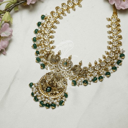 GREEN BEADS LAKSHMI NECKLACE