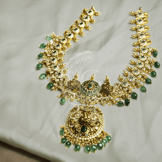 GREEN BEADS LAKSHMI NECKLACE