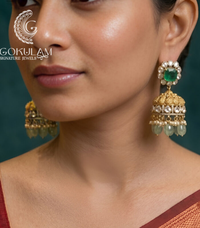Classic Emerald Dome Jhumkas