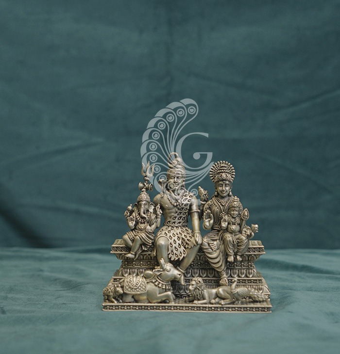 Lord Shiva Parvati Family Silver Idol