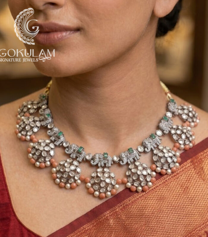 Coral Moissanite Necklace Set