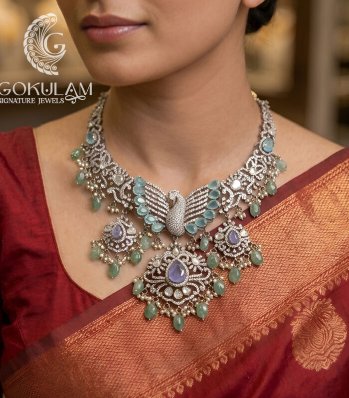 Peacock Floral Victorian Necklace