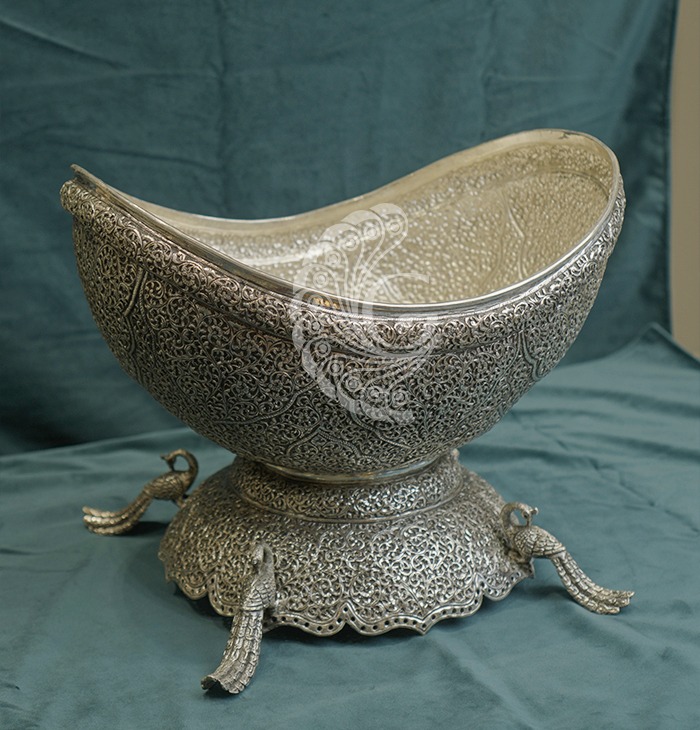 Peacock Base Silver Ornamental Bowl
