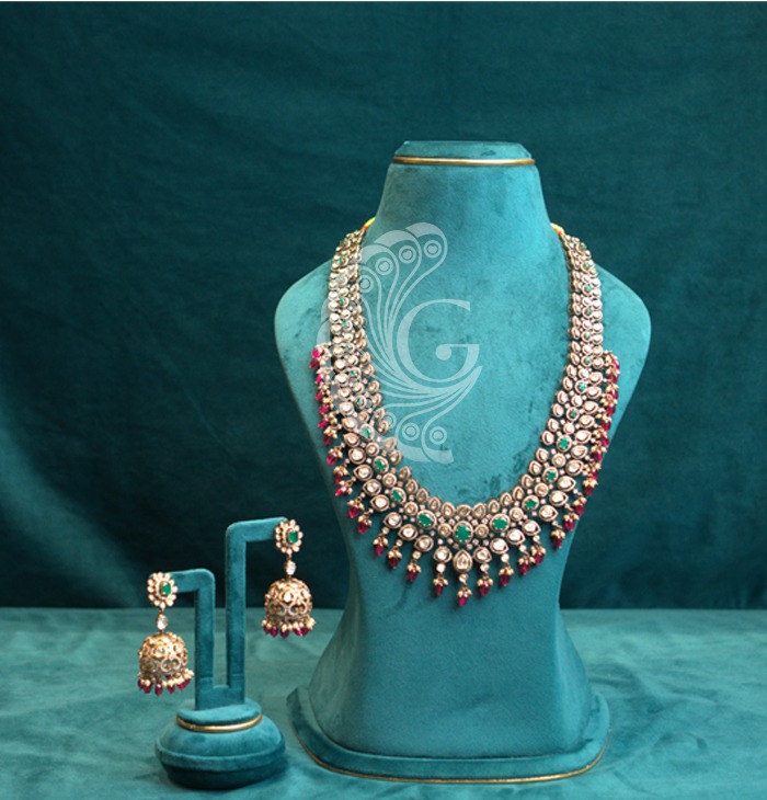 Emerald Ruby Layered Necklace Set