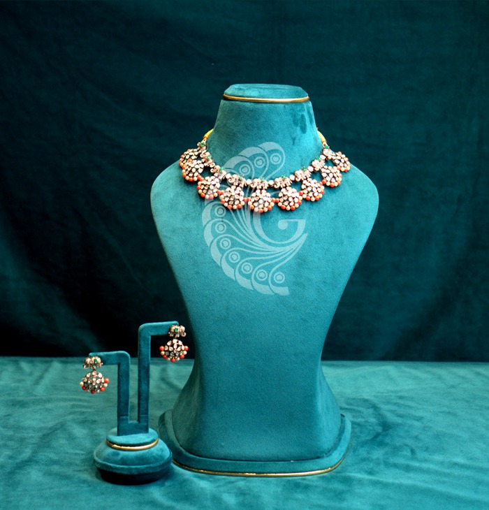 Coral Moissanite Necklace Set