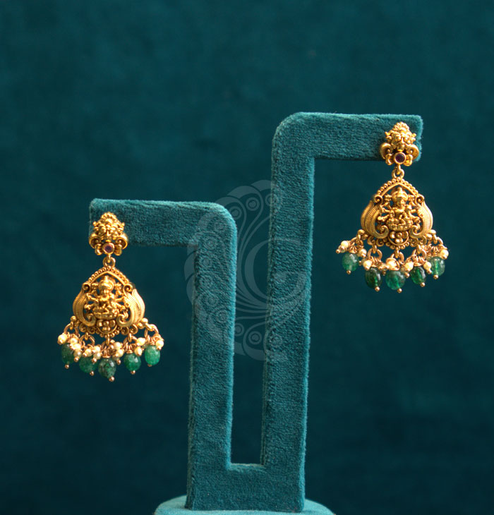 Temple Jhumkas with Green Beads