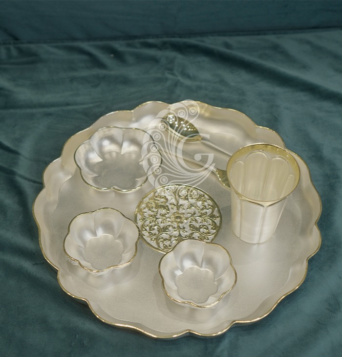 Floral Edge Silver Pooja Thali Set