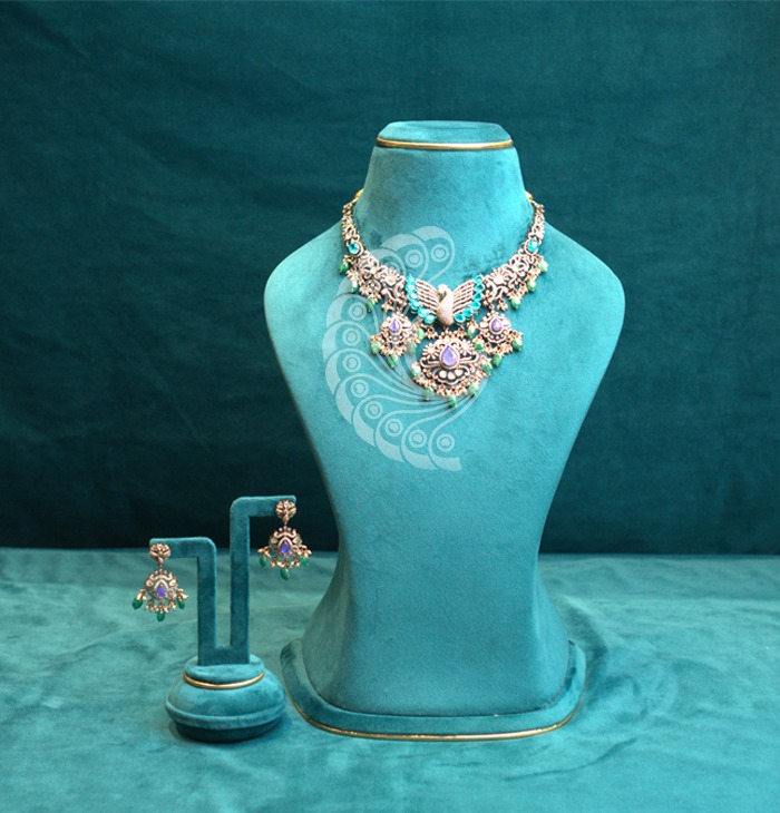 Peacock Floral Victorian Necklace