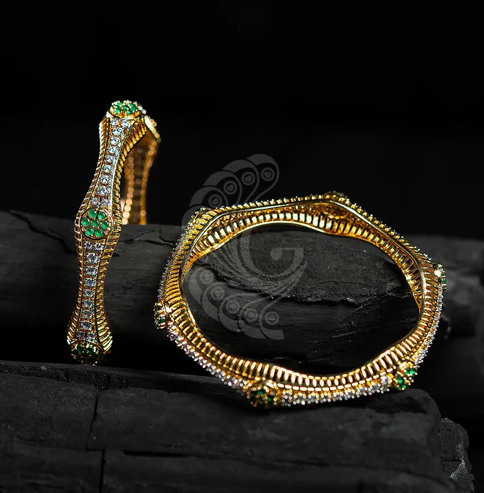 Emerald Accent White Stone Bangles