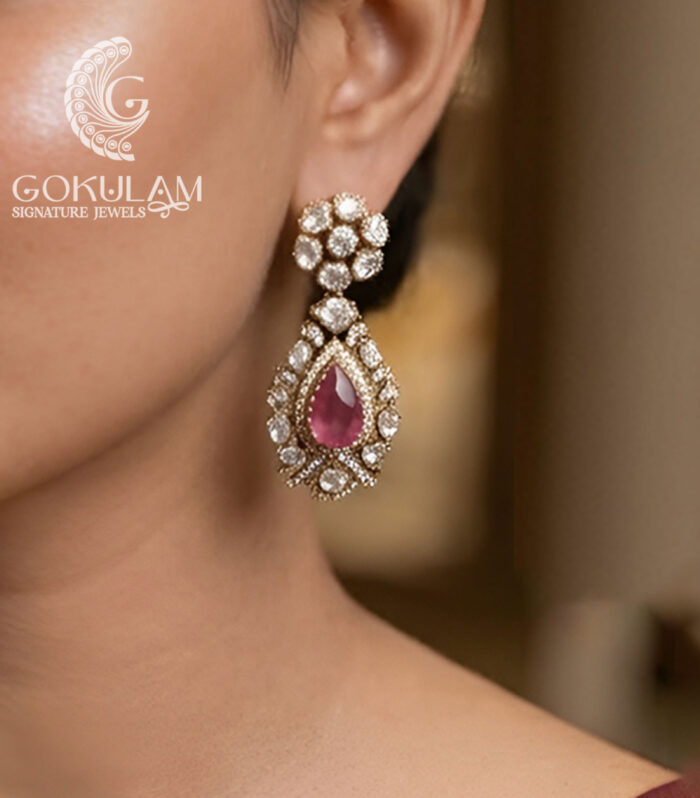 Royal Pink Kundan Drop Earrings