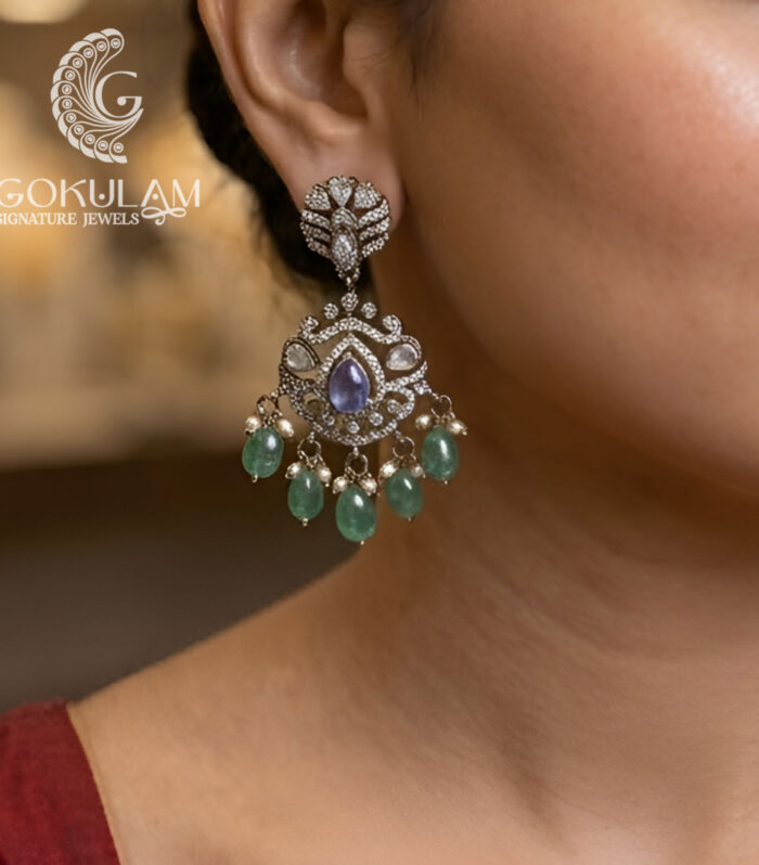 Amethyst Peacock Victorian Chandbali Earrings