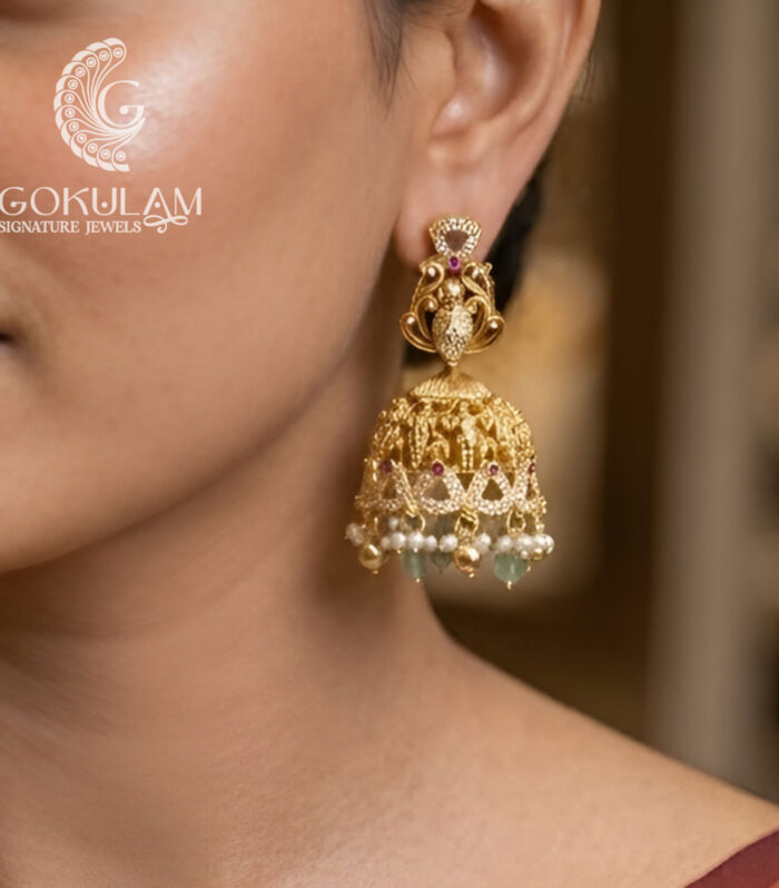Nakshi Temple Peacock Jhumka Earrings