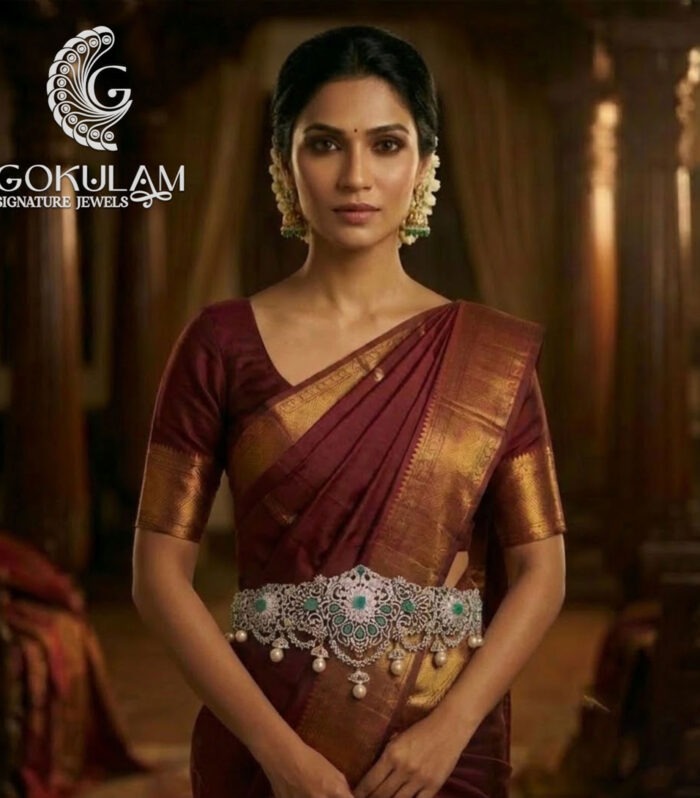 Emerald CZ Floral Bridal Vaddanam Waist Belt