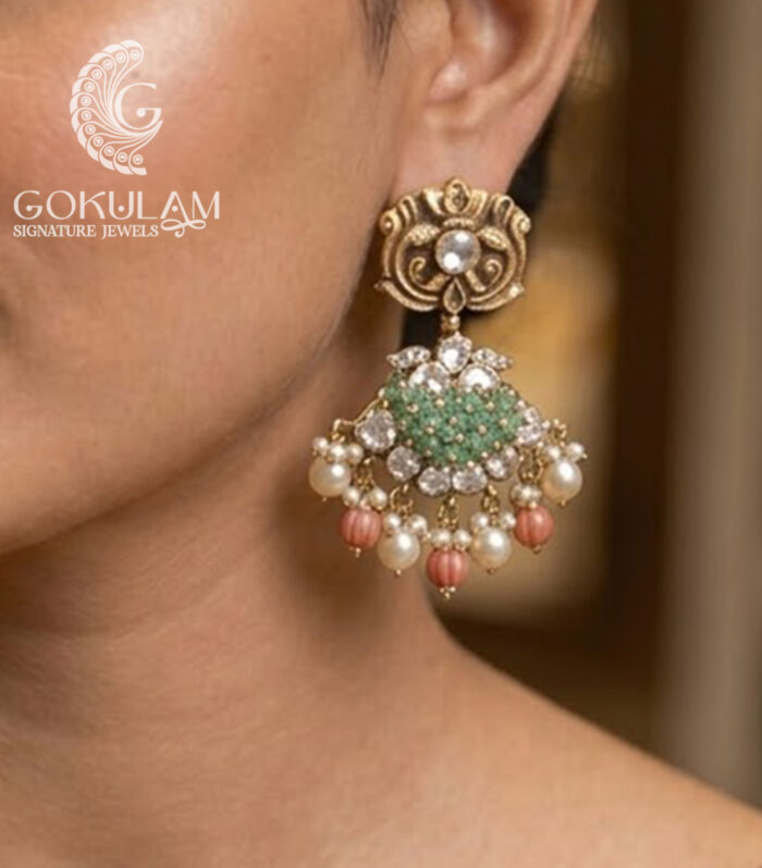 Emerald Pearl Jhumka Earrings