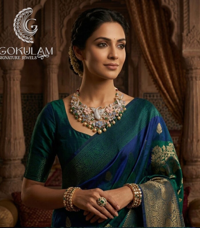 Floral Peacock Victorian Statement Necklace