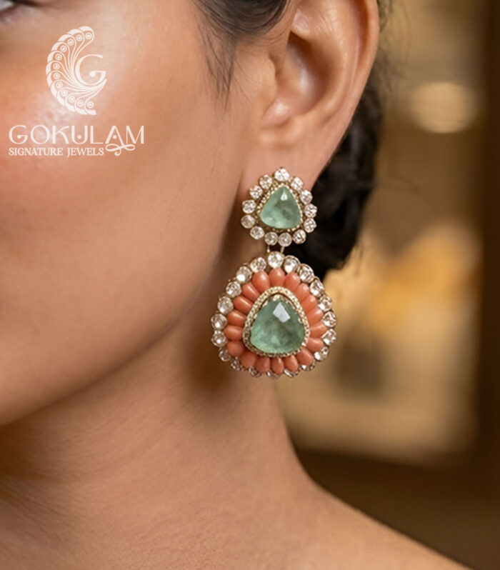 Mint Stone Halo Drop Earrings