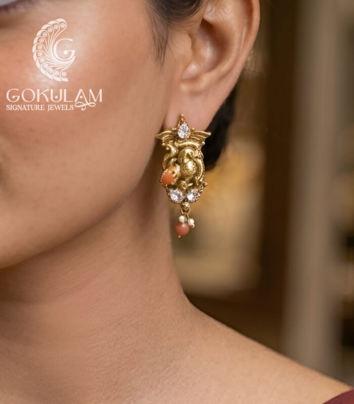 Royal Coral Peacock Stud Earrings
