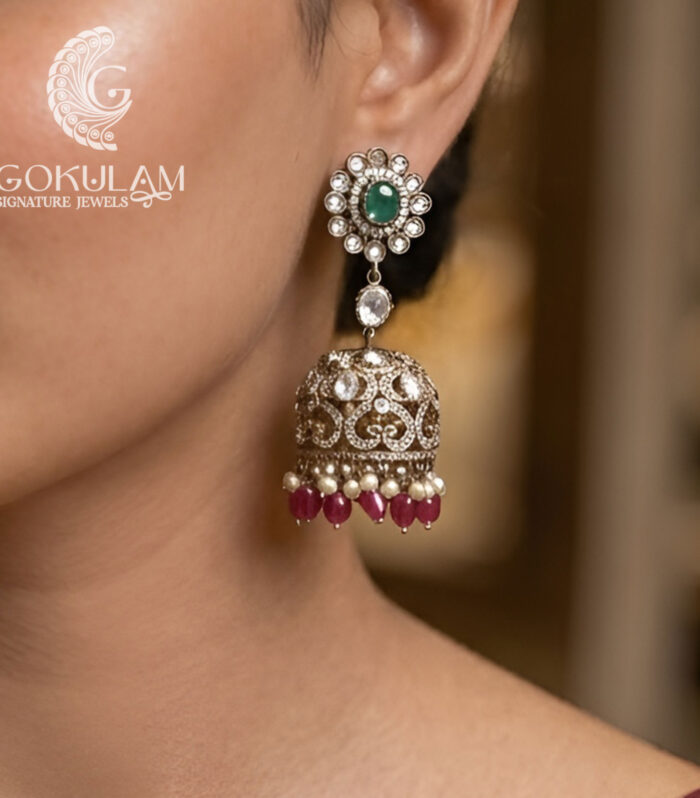 Emerald Floral Jhumka Earrings