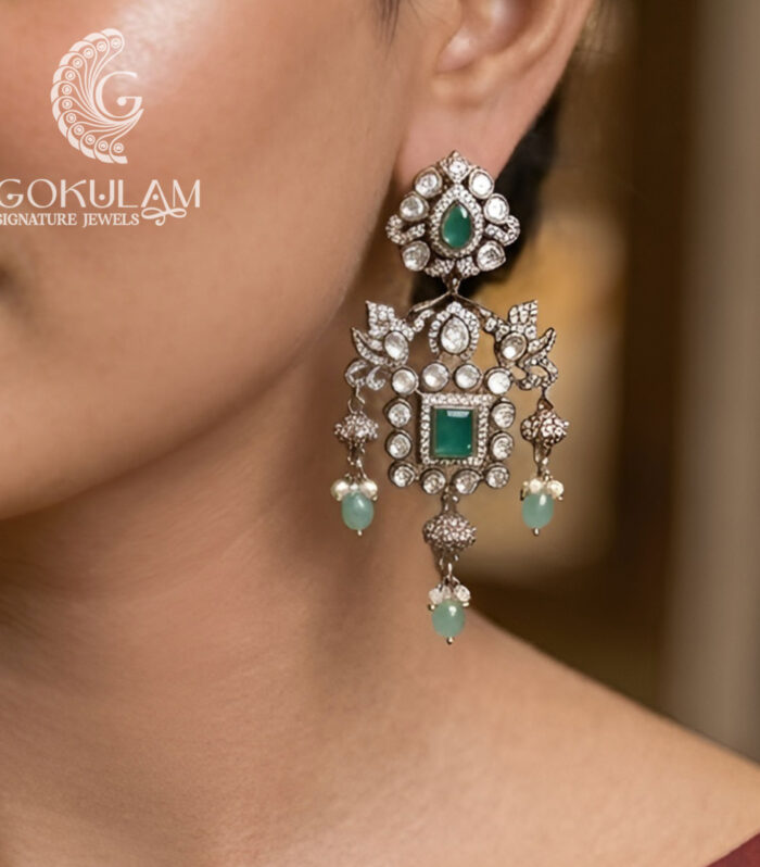 Victorian Emerald Drop Chandbali Earrings