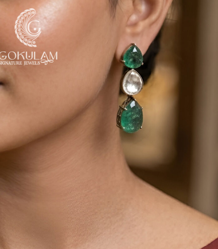 Emerald Teardrop Victorian Drop Earrings