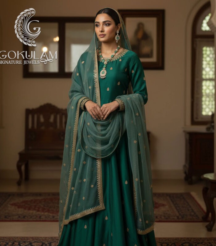 Emerald Teardrop Victorian Pendant Necklace