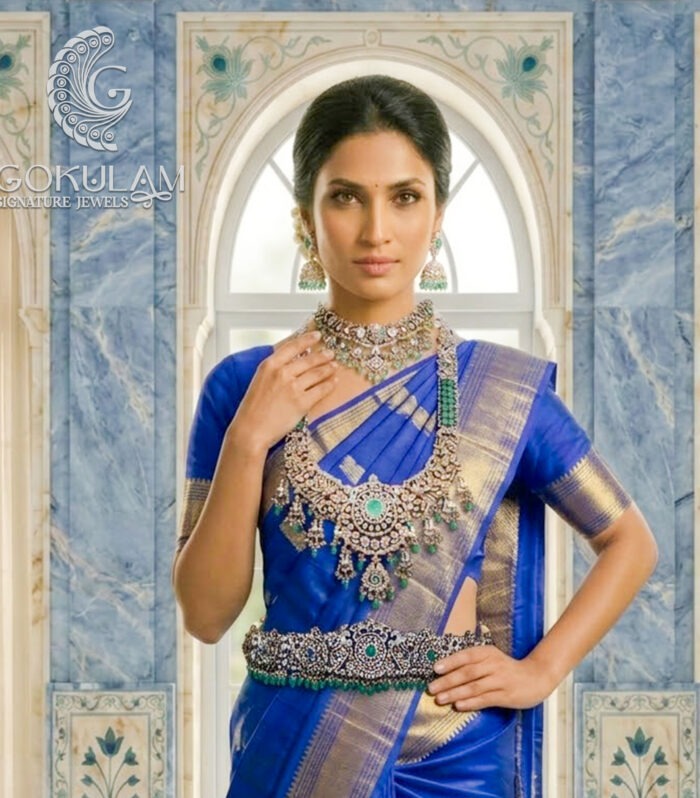 Emerald CZ Bridal Necklace & Vaddanam Set