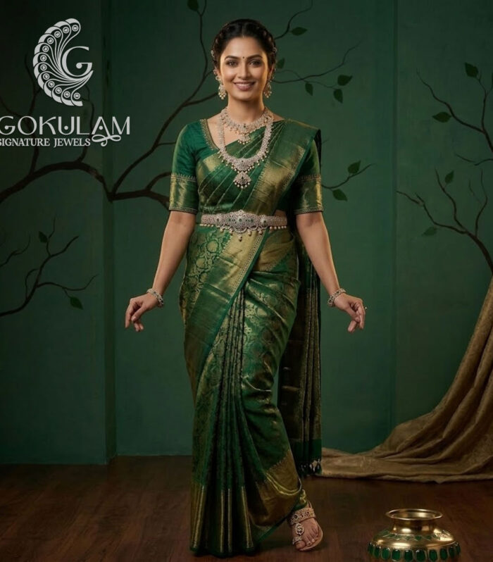 Emerald CZ Classic Bridal Necklace &  Vaddanam Set