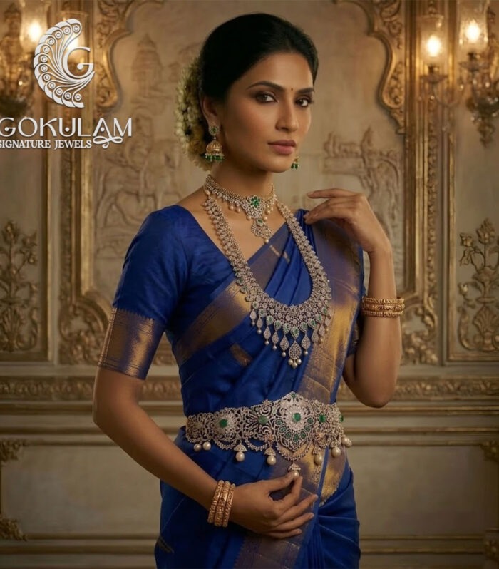 Emerald CZ Floral Green Stone Bridal Vaddanam Set