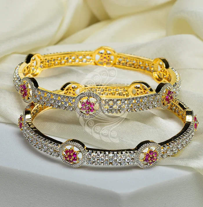 White Stone Elegant Gold Bangles