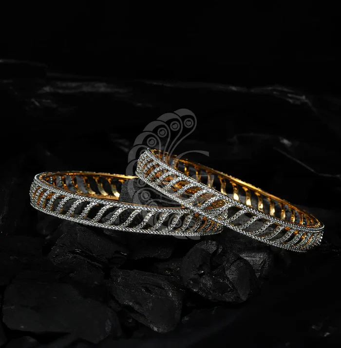 White Stone Elegant Gold Bangles