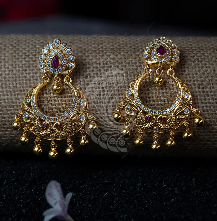 Traditional Gold Ruby Chandbali Hangings