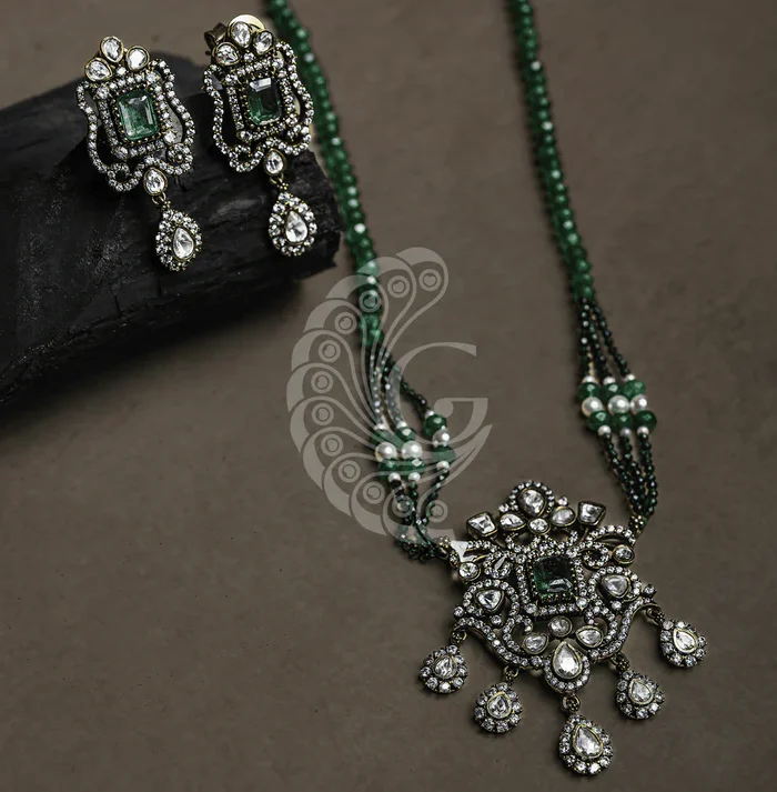 Green Crystal Victorian CZ Necklace Set