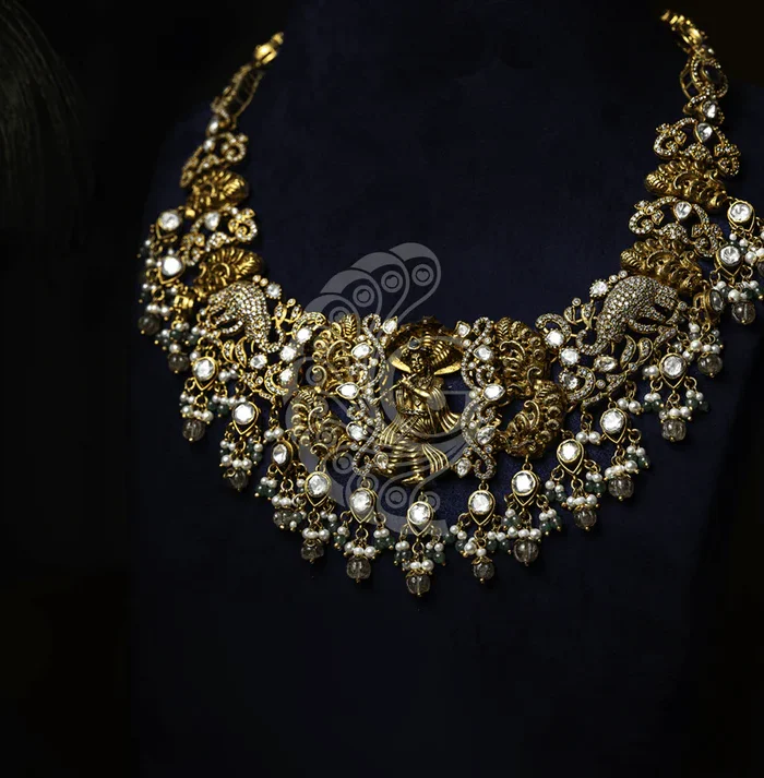 Moissanite Flute Krishna Nakshi Necklace