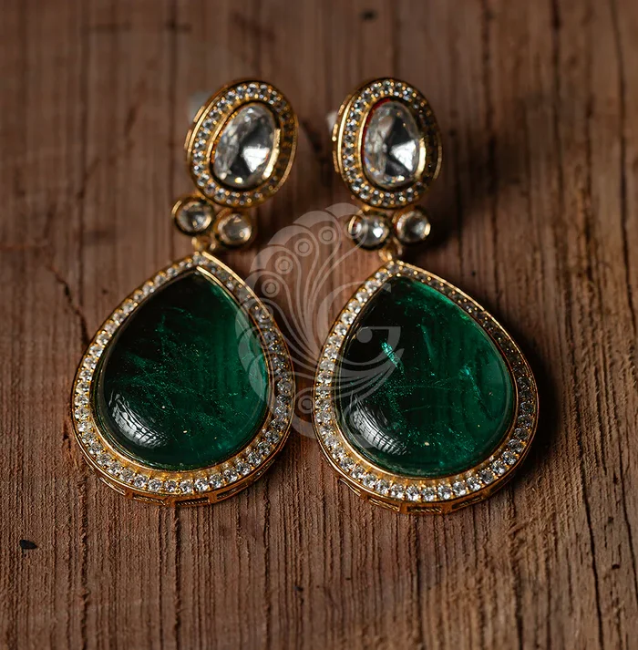 Polki Green Stone Hangings