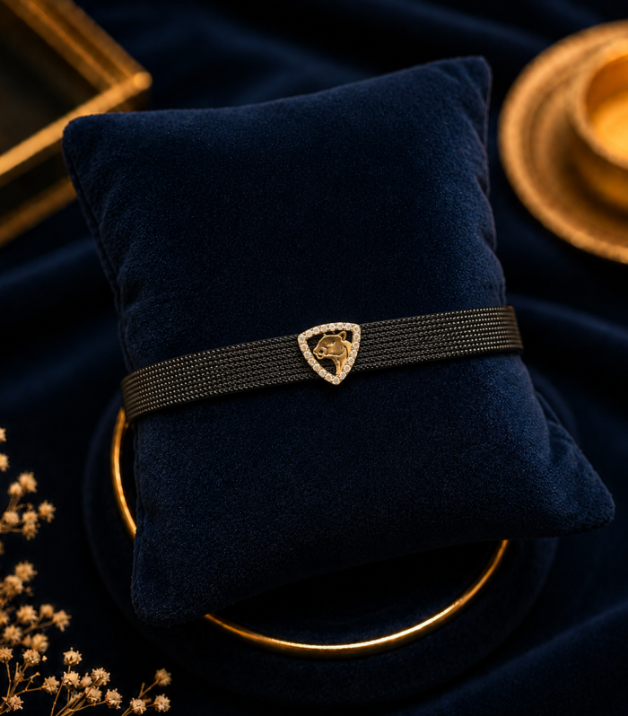 Men's Black Mesh Bracelet with Gold Horse Charm
