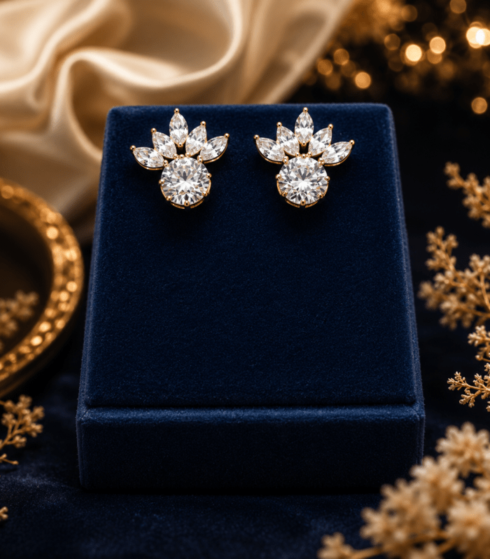 Crystal Cluster Floral Stud Earrings