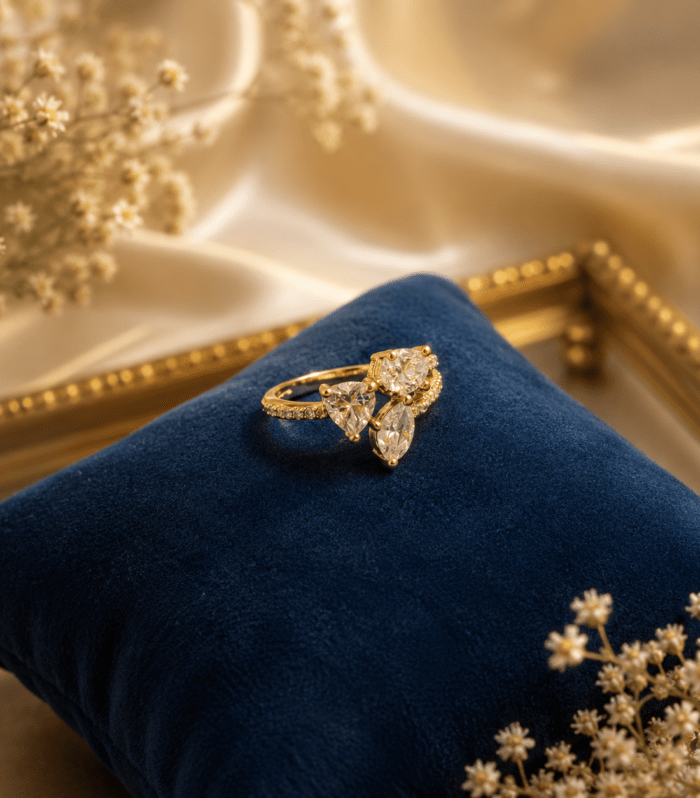 Gold Triple Crystal Cluster Ring