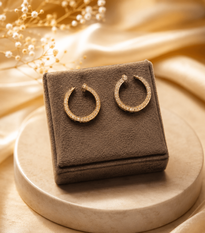 Gold Crystal Pave Hoop Earrings