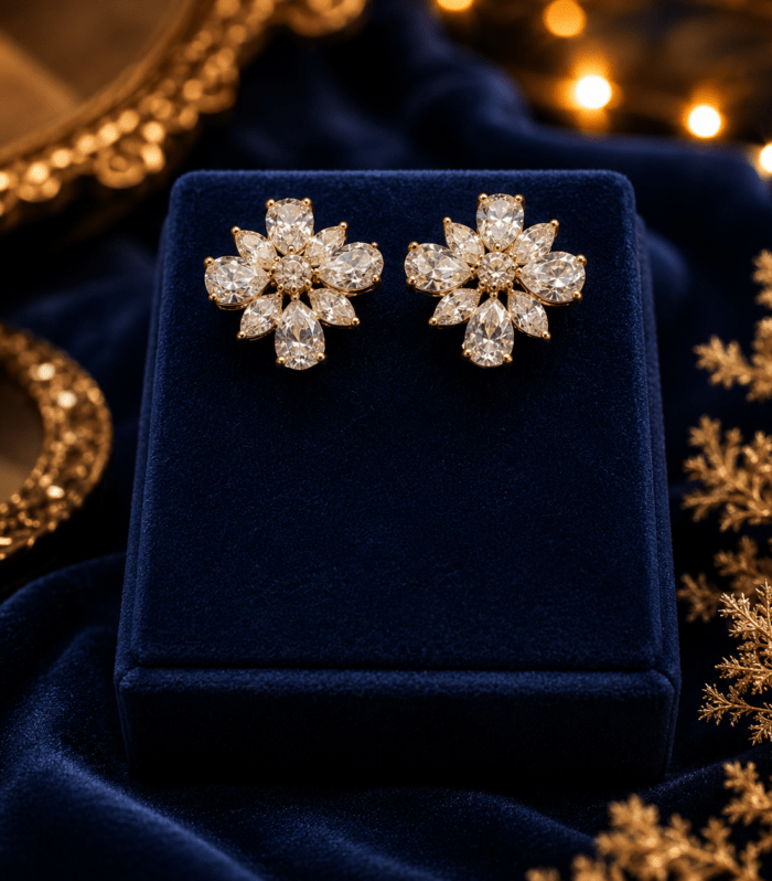 Crystal Flower Bloom Stud Earrings
