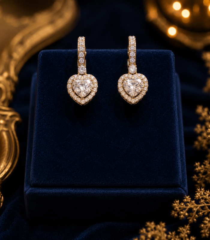 Crystal Heart Halo Drop Earrings