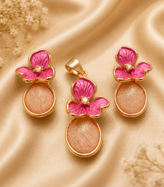 Pink Orchid Stone Saree Pin Set