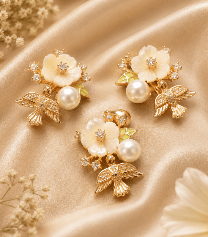 Pearl Bird & Blossom Saree Pin Set
