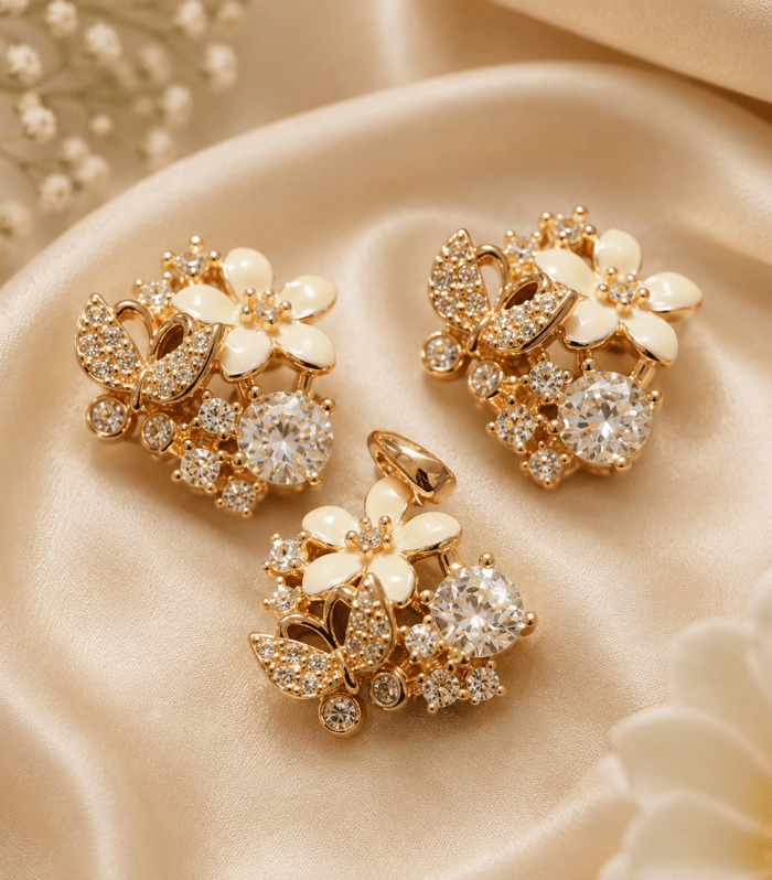 Butterfly & Blossom Crystal Saree Pin Set