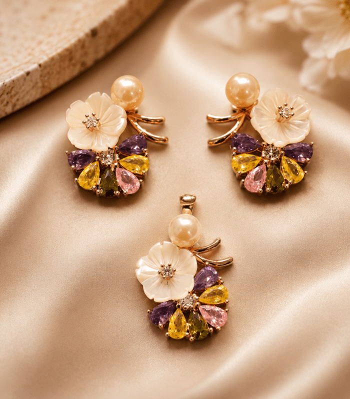 Multicolor Gem Blossom Saree Pin Set