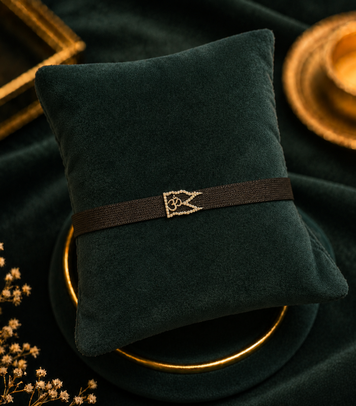 Men's Black Mesh Bracelet with Gold Om Shield