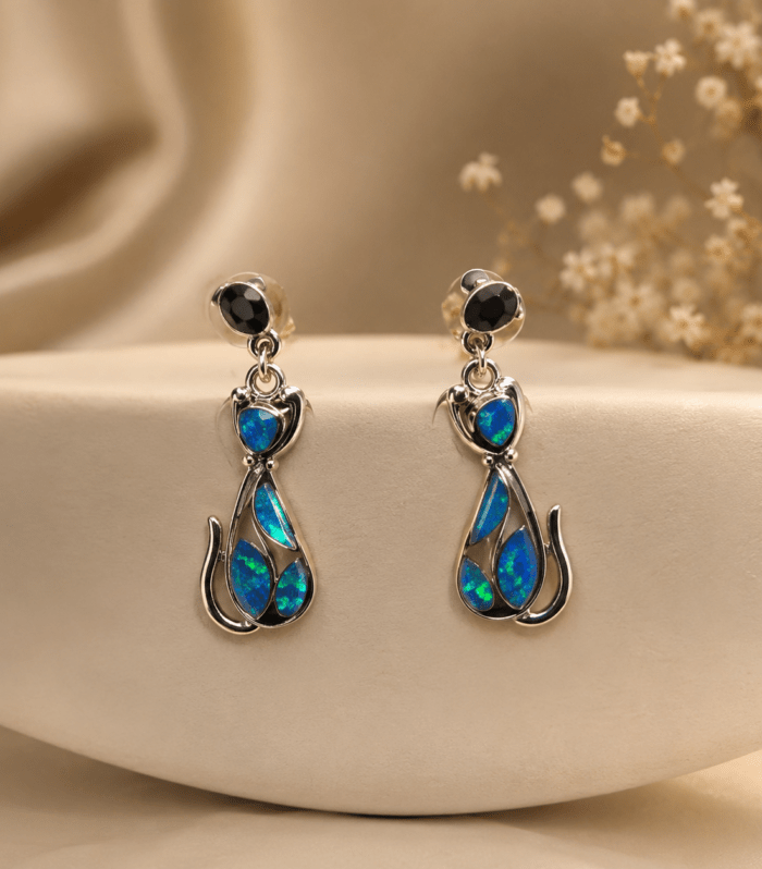 Opal Cat Silhouette Earrings