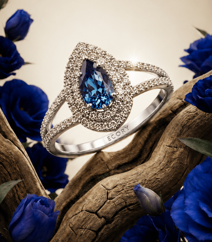 Blue Sapphire Marquise Halo Ring