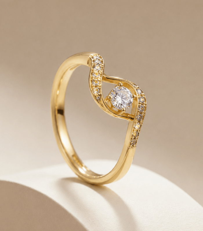 Gold Wave Loop Solitaire Ring