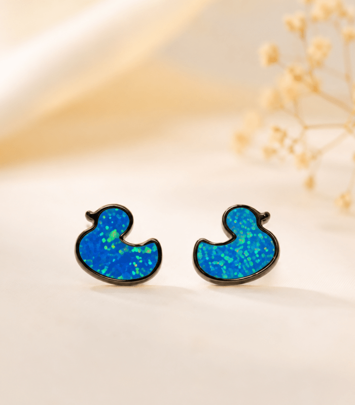 Blue Opal Duckling Stud Earrings